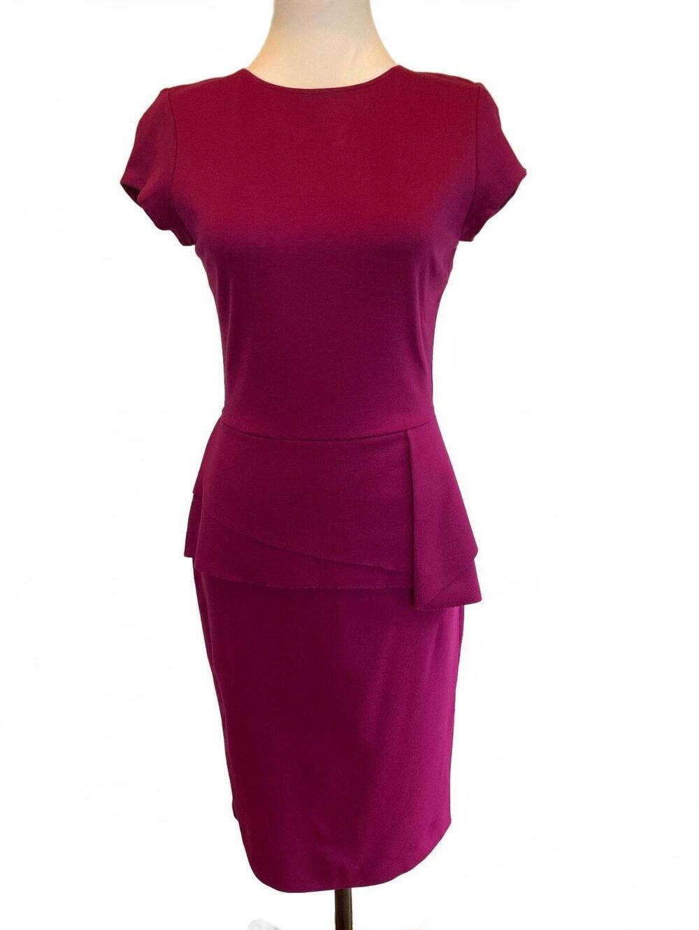Magenta Peplum Sheath Dress M Stretch Office Siren Day to Night Secretarycore